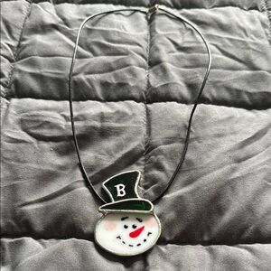 Snowman Pendant Necklace with Black Cord